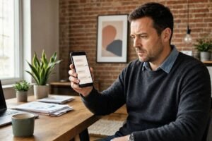 Pessoa verificando no celular o status de entrega de uma mensagem enviada a um cliente